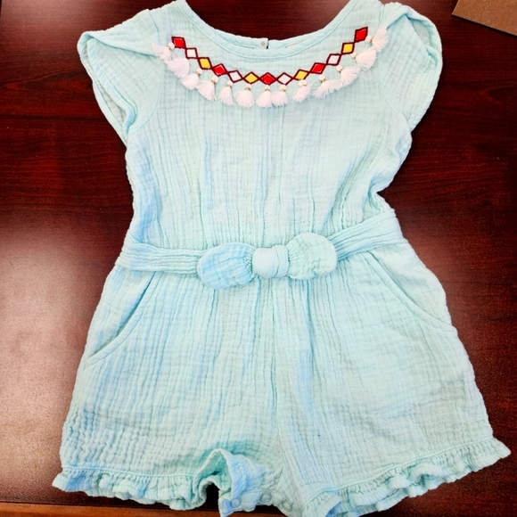 NWOT!!! Absolutely Adorable Aqua Blue Romper Genuine Kids by Osh Kosh Sz 2T - Picture 1 of 7